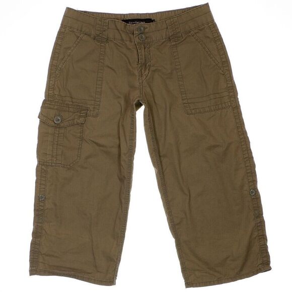 Calvin Klein Pants - Calvin Klein Roll Cuff Crop Pants Size 4 Womens Olive Lightweight Cotton 30 x 19
